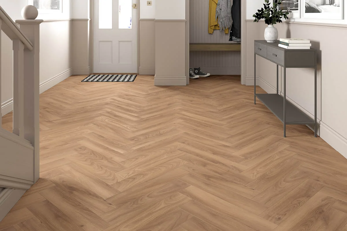 8mm Herringbone Laminate Flooring Warm Honey Oak- Free Delivery